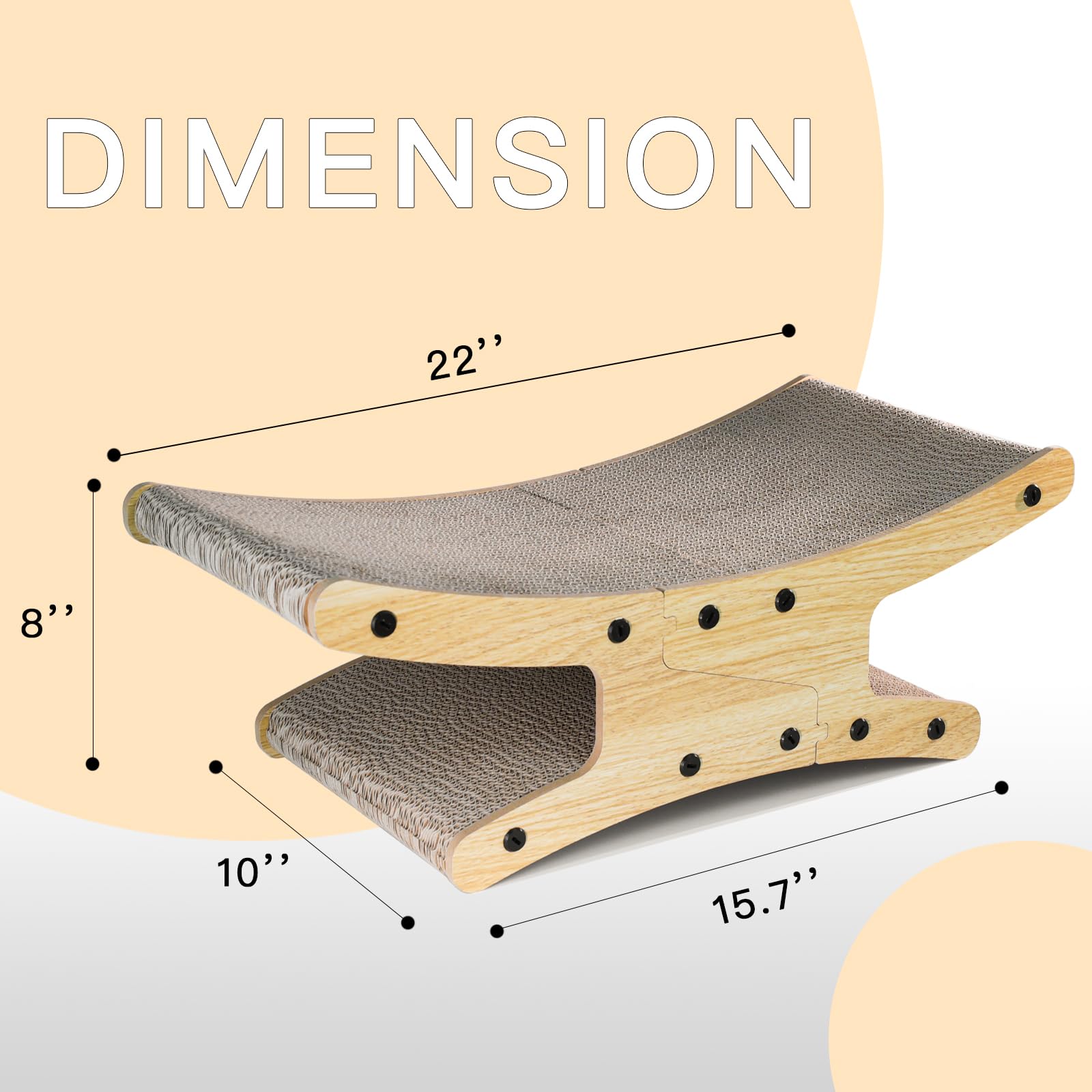 Olurrsia reversible cat scratcher bed side view, supports wall lean and angled play zone.