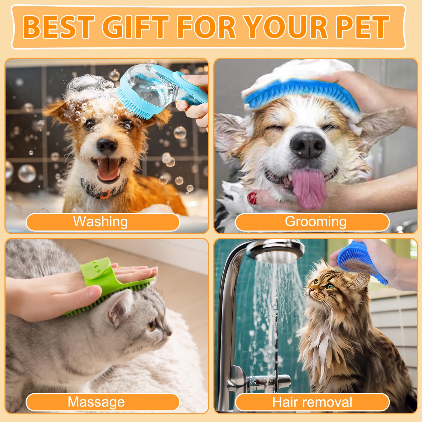 Omaky dog scrubber with built-in shampoo dispenser delivering instant lather