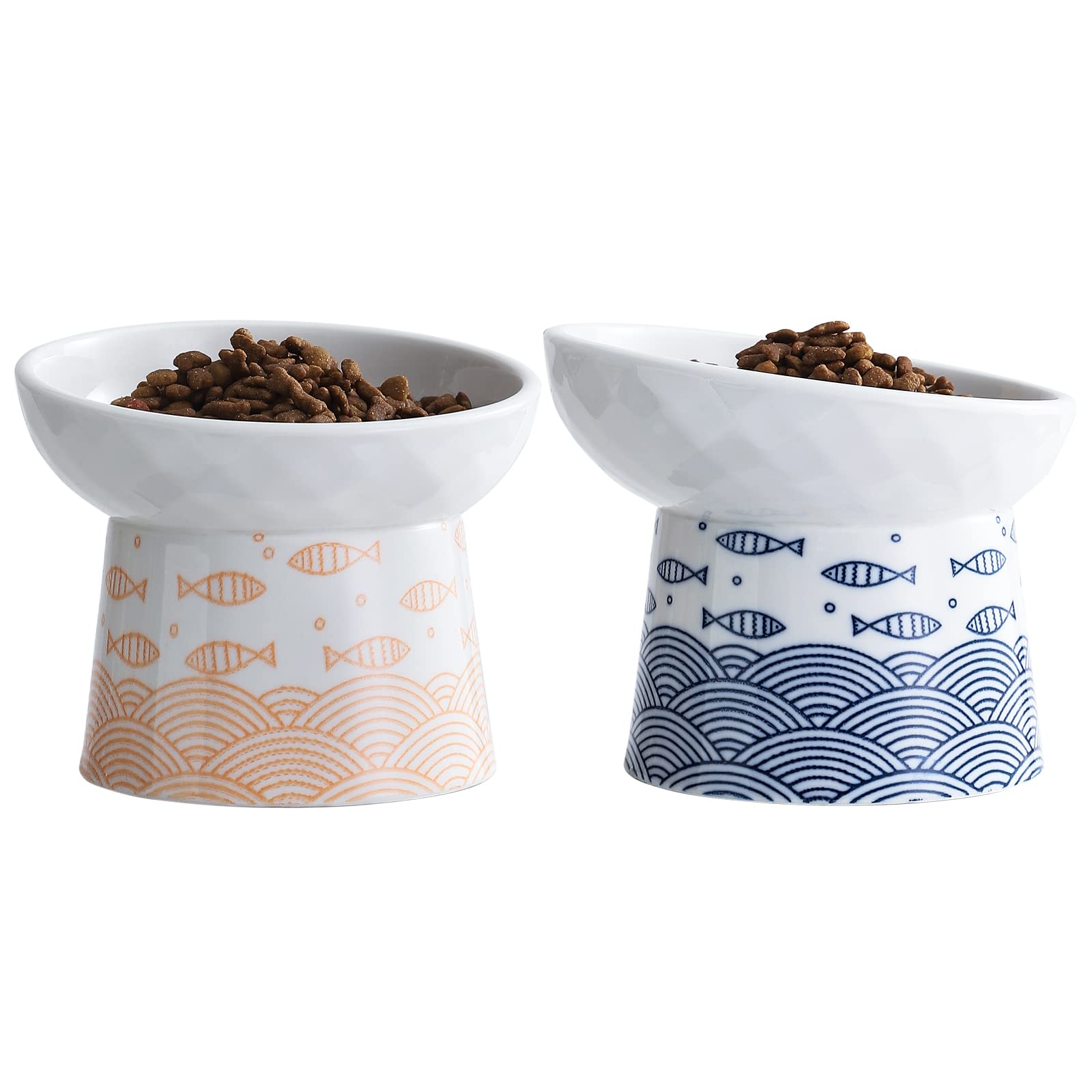 OMAYKEY ceramic raised cat bowls tilt design eases eating and reduces mess