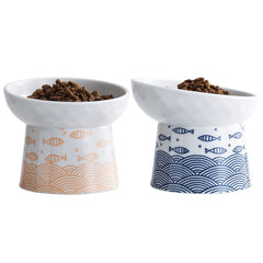 OMAYKEY ceramic raised cat bowls tilt design eases eating and reduces mess