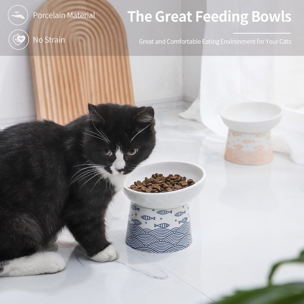 OMAYKEY elevated cat bowls set helps cats swallow more easily during meals