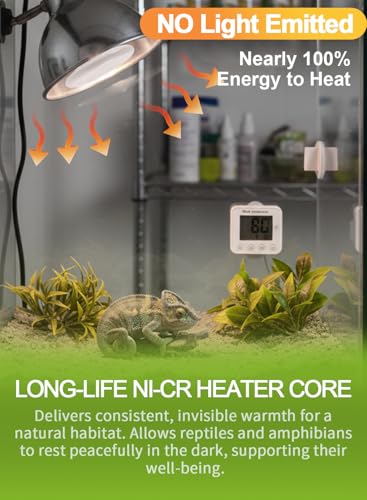 OMAYKEY heat emitter installed in reptile tank for consistent warmth
