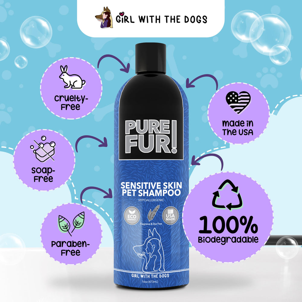 Omega-3-6 and vitamin E ingredients highlighted in Pure Fur for coat nourishment.