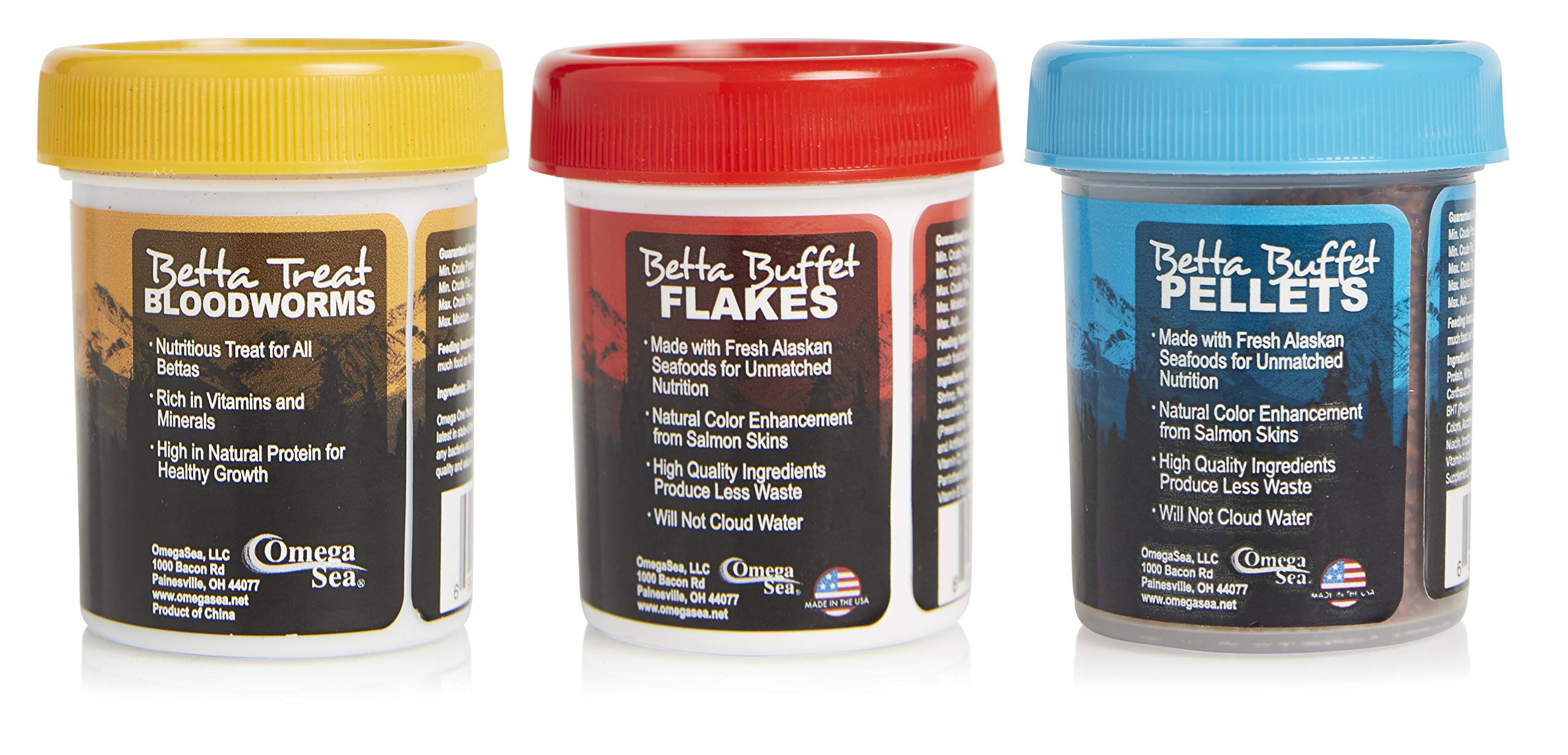 Omega One Betta Combo variety-pack box for easy store display and restock.