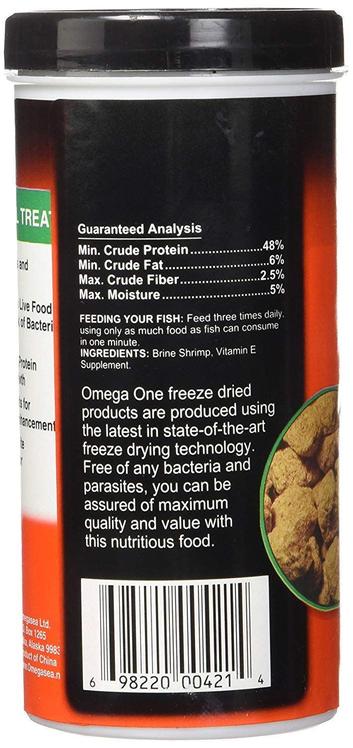Omega One brine shrimp feeding scene supports colorful, active fish.
