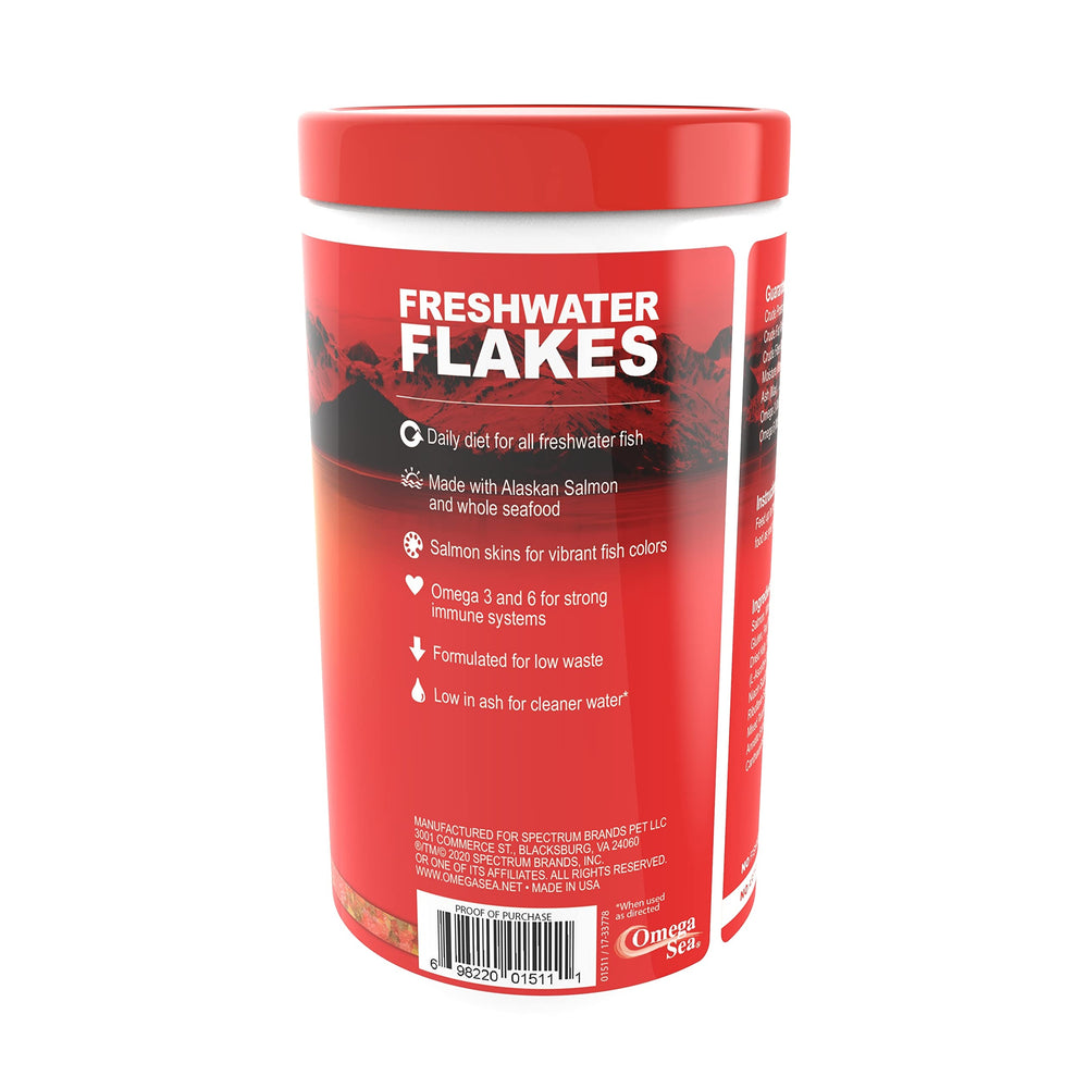 Omega One Freshwater Flakes in a tank shows healthy feeding in action