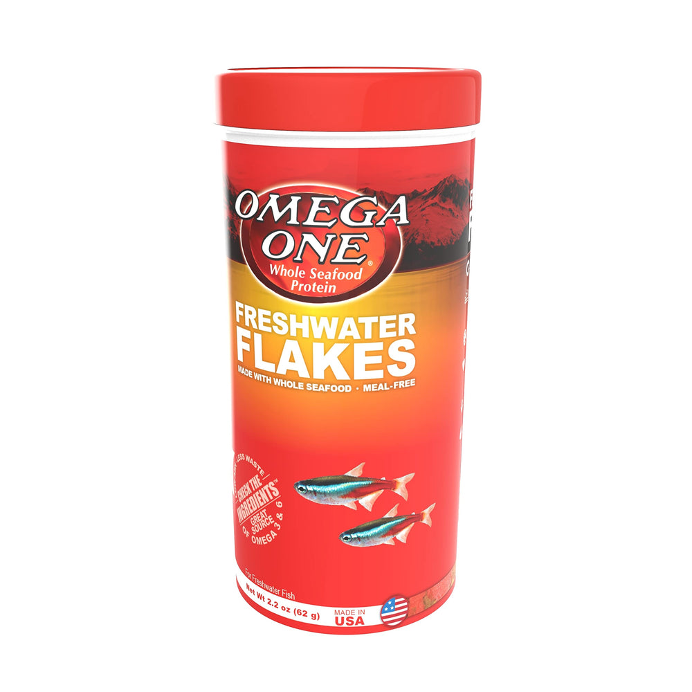 Omega One freshwater flakes tank feeding shot demonstrates easy daily feeding