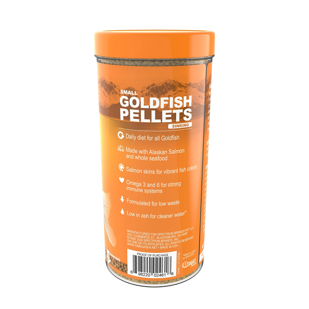 Omega One Goldfish Pellets insoluble formula reduces water pollution and waste.