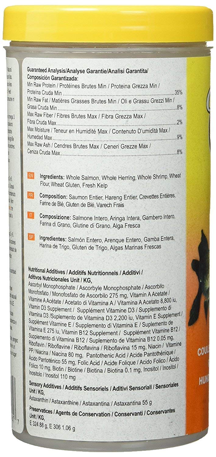 Omega One goldfish pellets medium size pellets close-up highlighting texture and quality