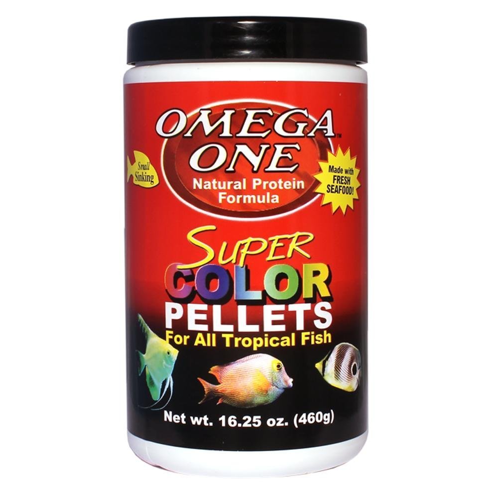 Omega One Super Color Pellets sinking 16-25oz provide vibrant color and balanced nutrition for bottom-feeding fish.