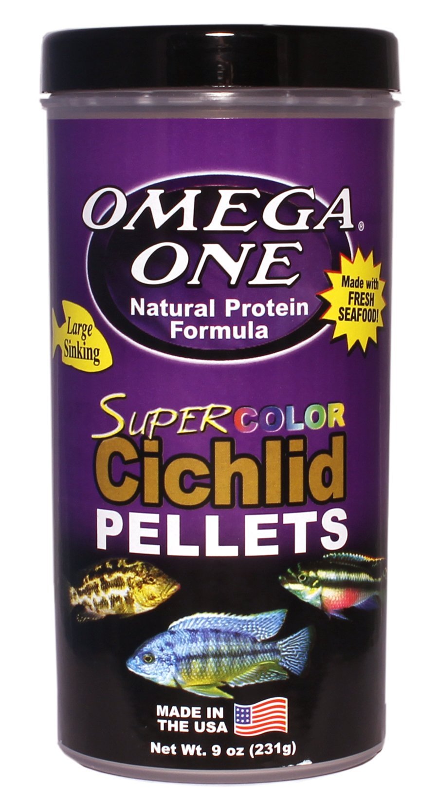 Omega One Super Color sinking cichlid pellets for 2mm size deliver vibrant colors and balanced nutrition.