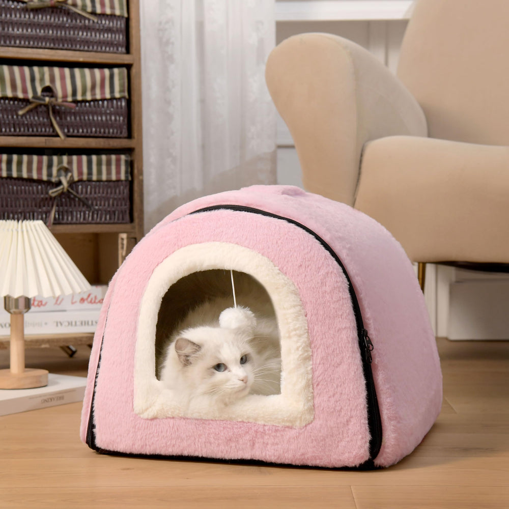 OMIVIER cat bed shows an arched entrance for a semi-enclosed, relaxing nap space.