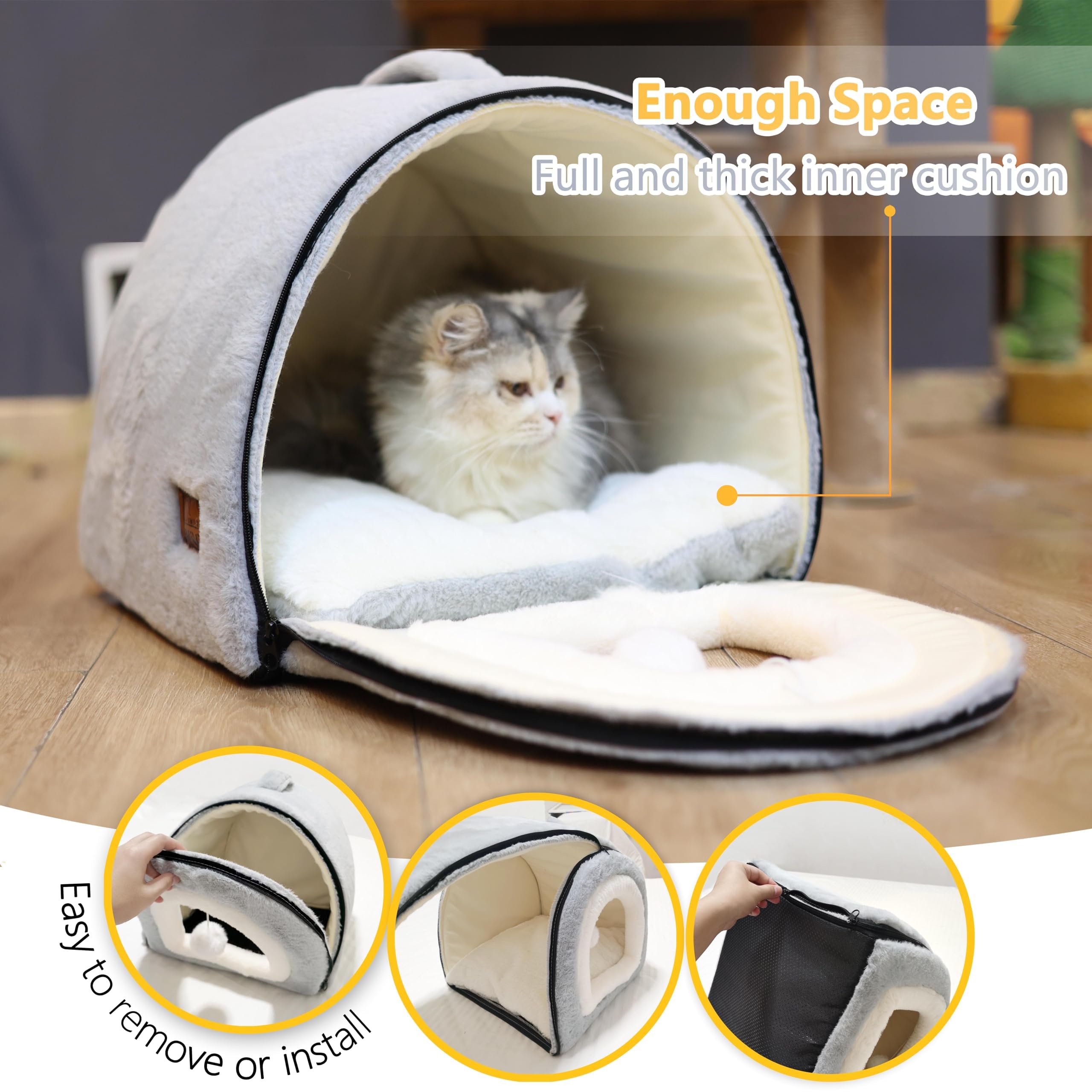 OMIVIER cat bed detachable design for easy cleaning and maintenance.