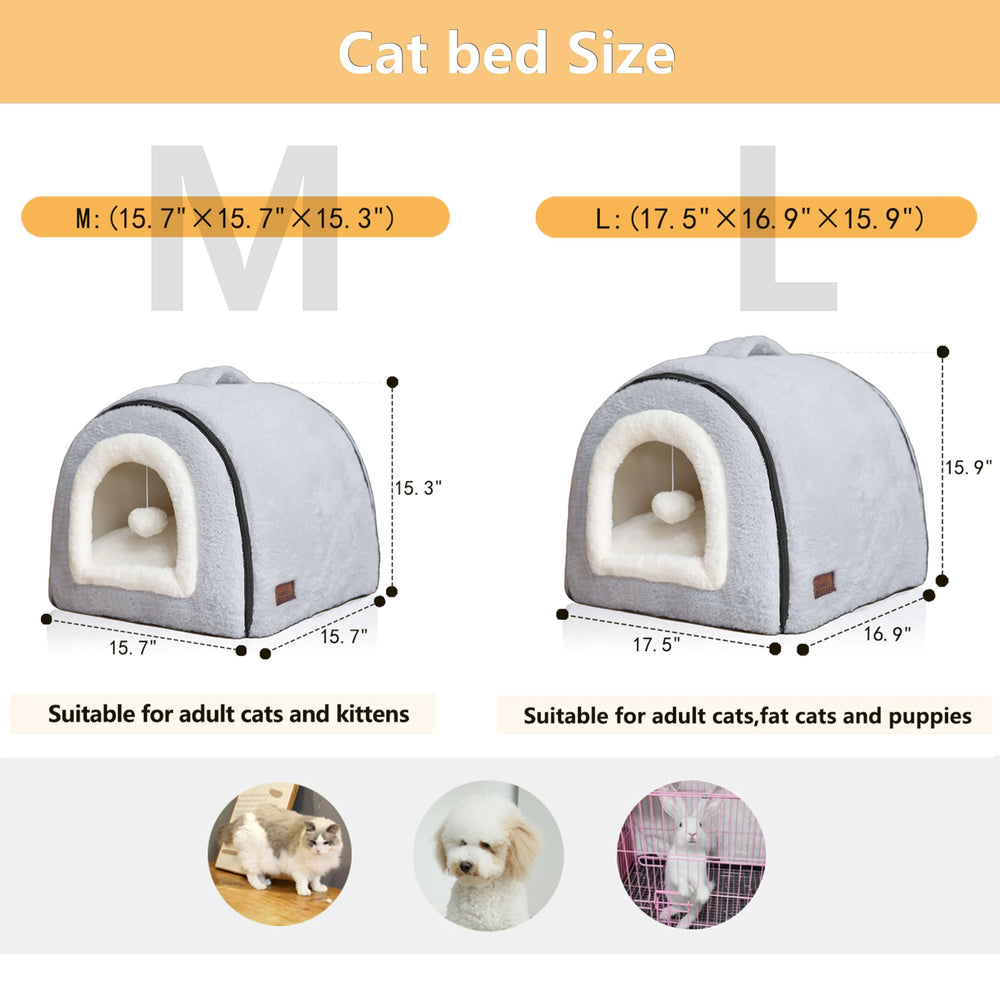 OMIVIER cat bed hanging-pompoms add playful fun for pets.