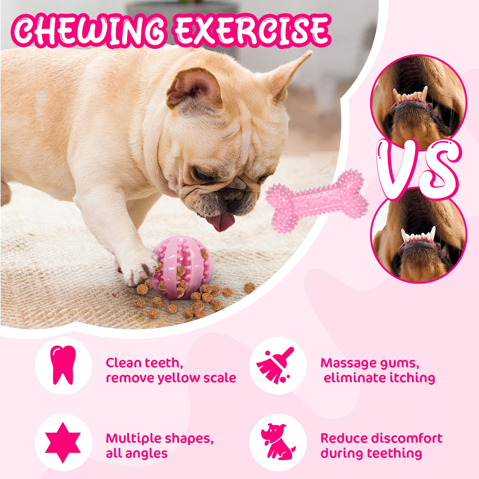 Omivine puppy teething toy durable-rubber-pink offers soft, safe chewing for small dogs.