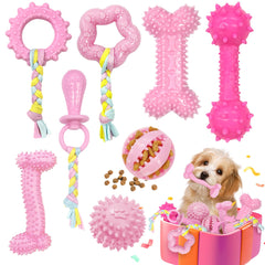 Omivine puppy teething toy soft-ball-pink aids gentle chewing during playtime.
