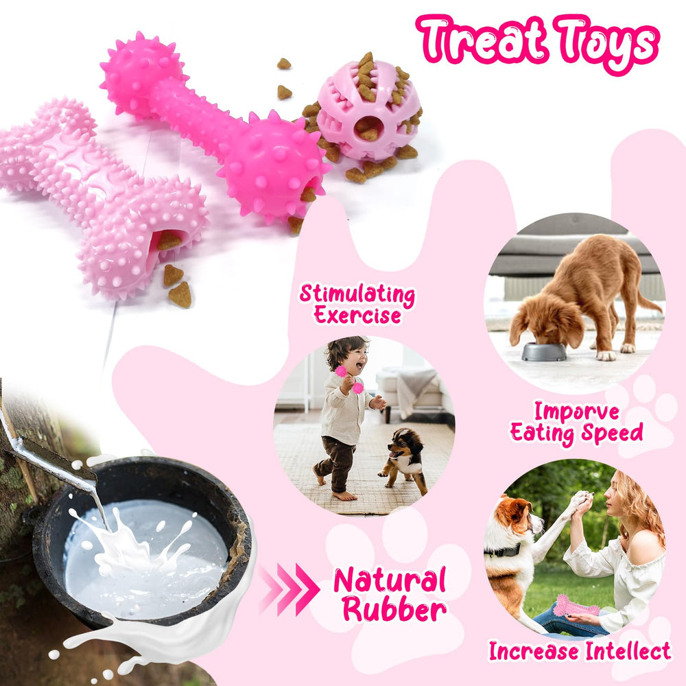 Omivine puppy teething toy treat-hole-pink supports treat rewards and focus during training.