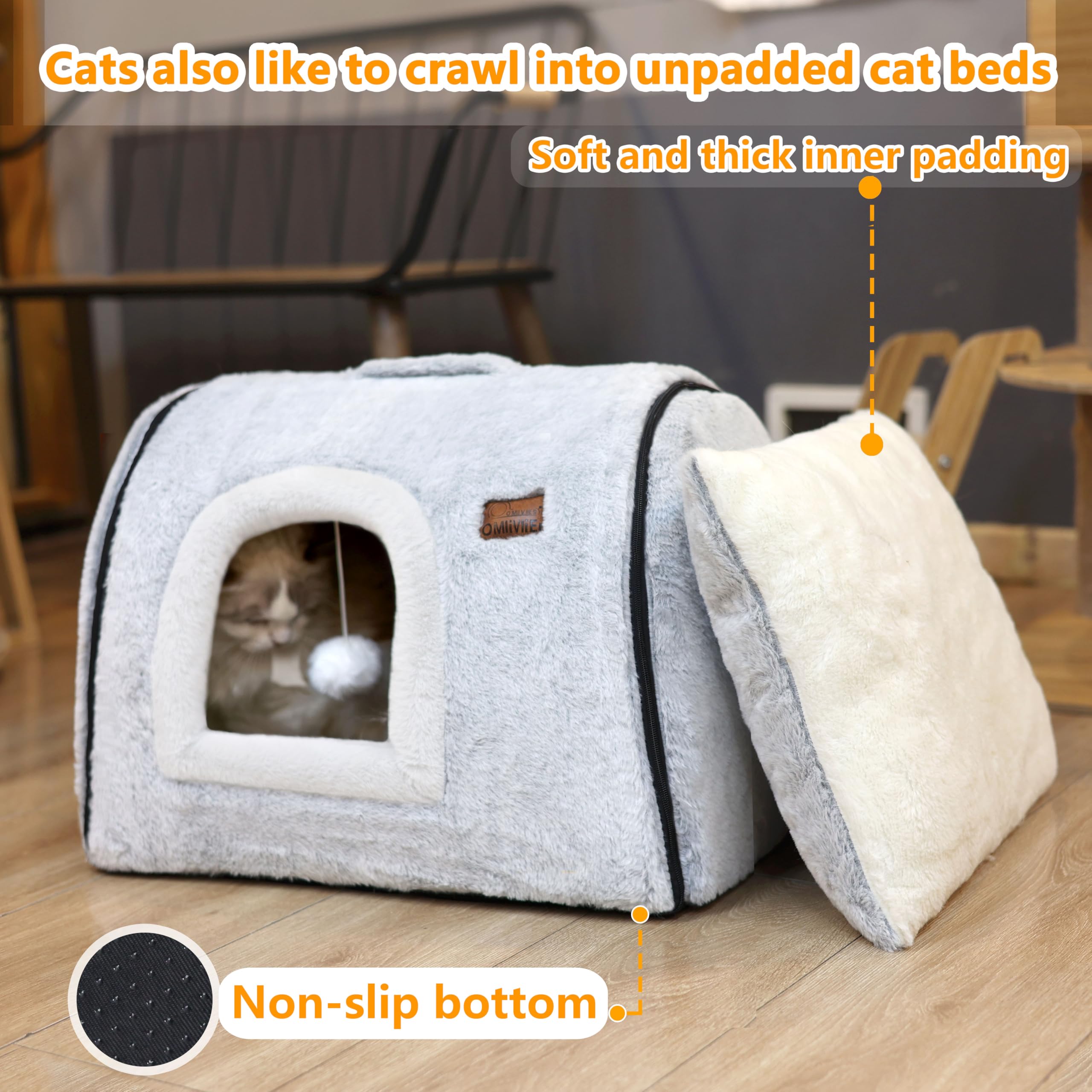 OMLIVLIES cat bed hanging plush ball adds interactive play in hideaway