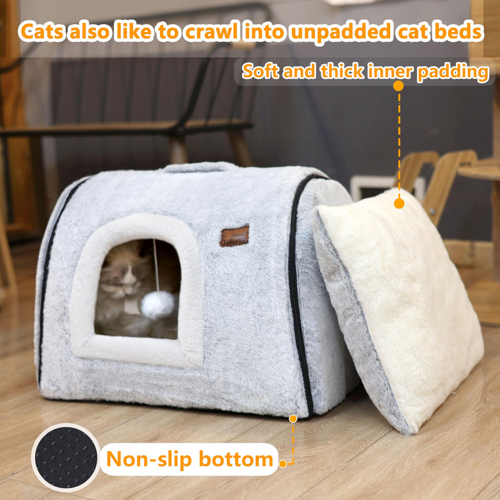 OMLIVLIES cat bed hanging plush ball adds interactive play in hideaway