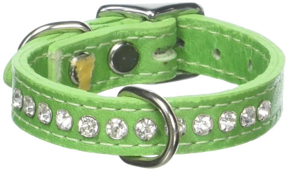 OmniPet Kiwi collar front view shows 2-ply leather and rhinestones for daily glamour