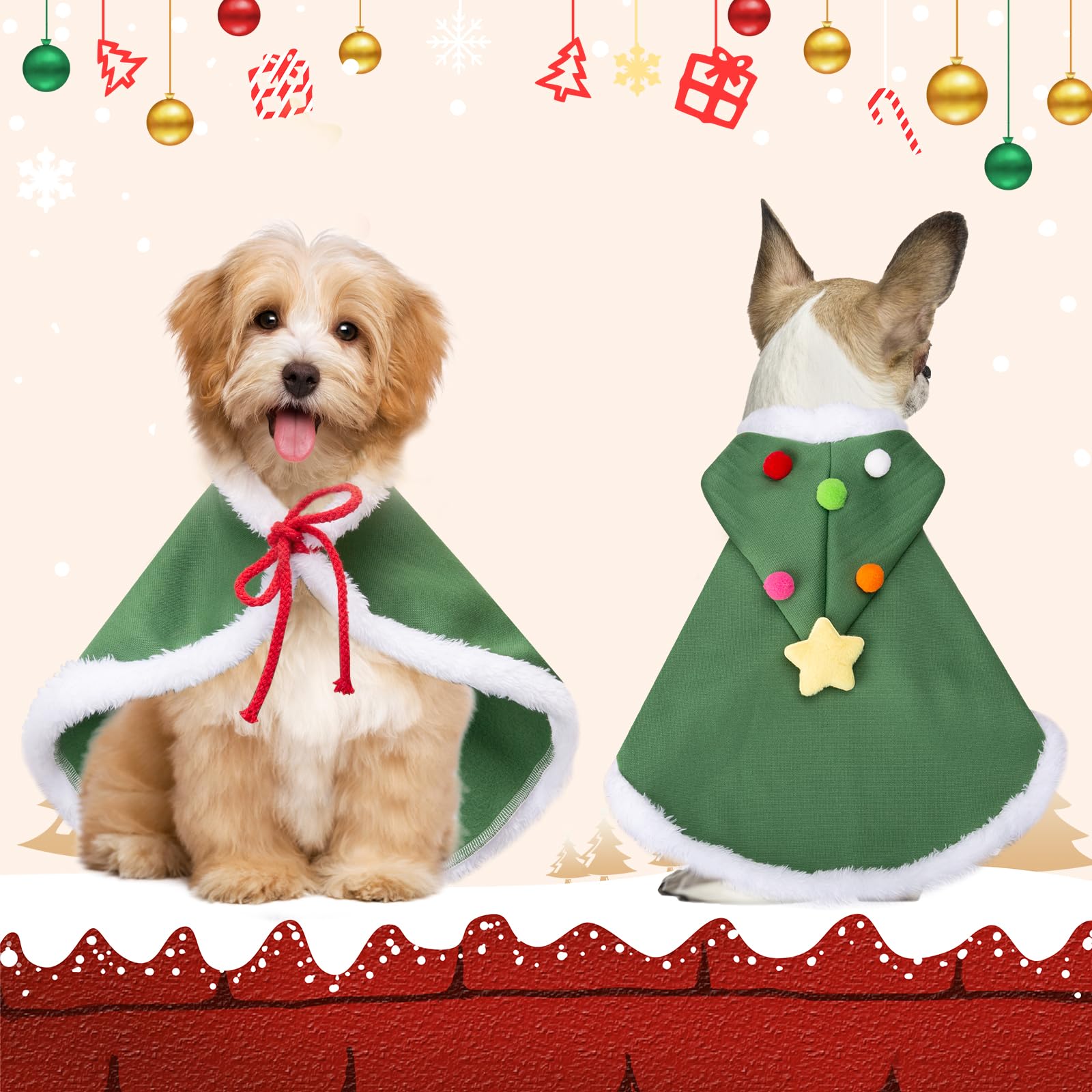 ONCOFAN cat Christmas cape with velvet stars hat for cute photo moments