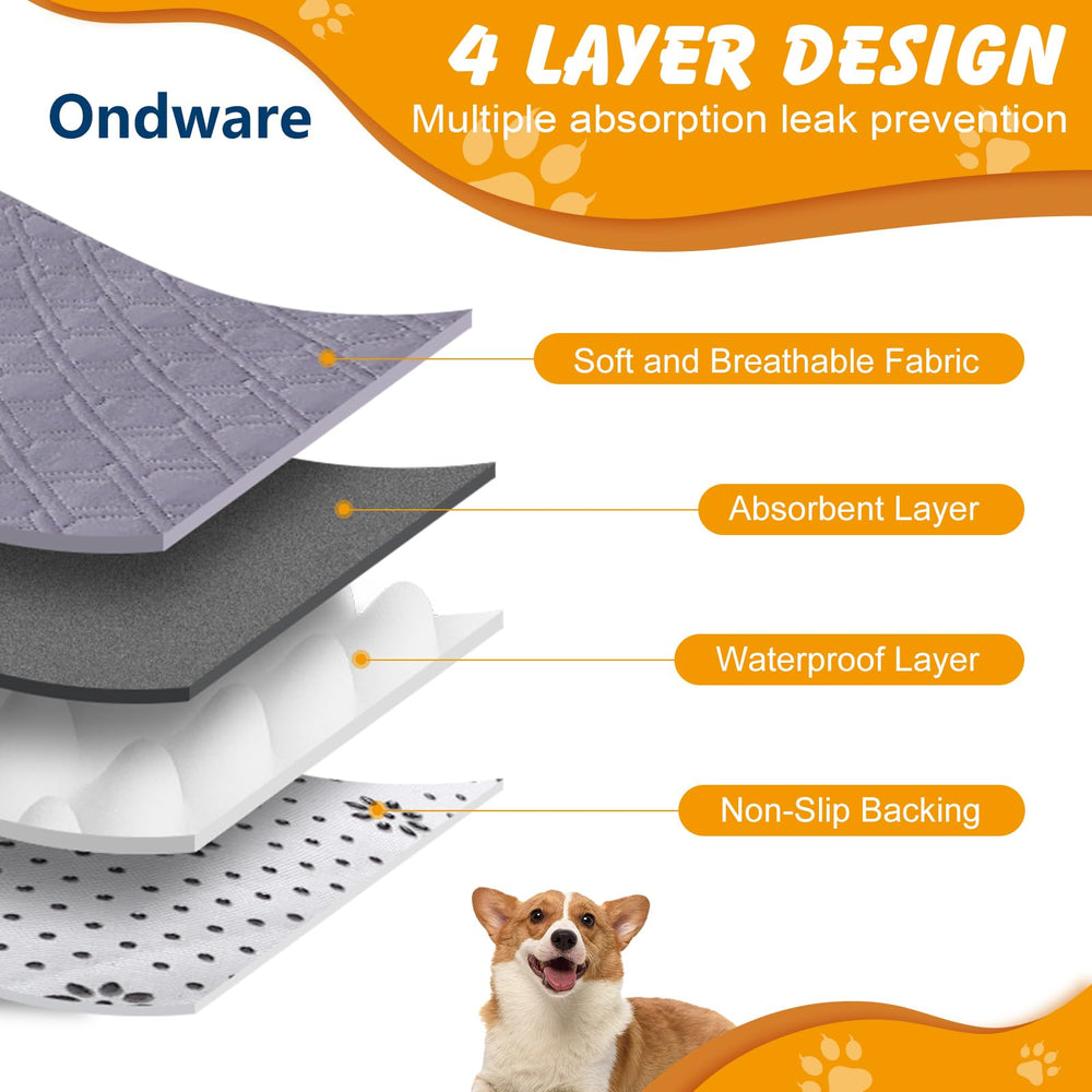 Ondware 2-pack puppy pads close-up highlights absorbent layered core