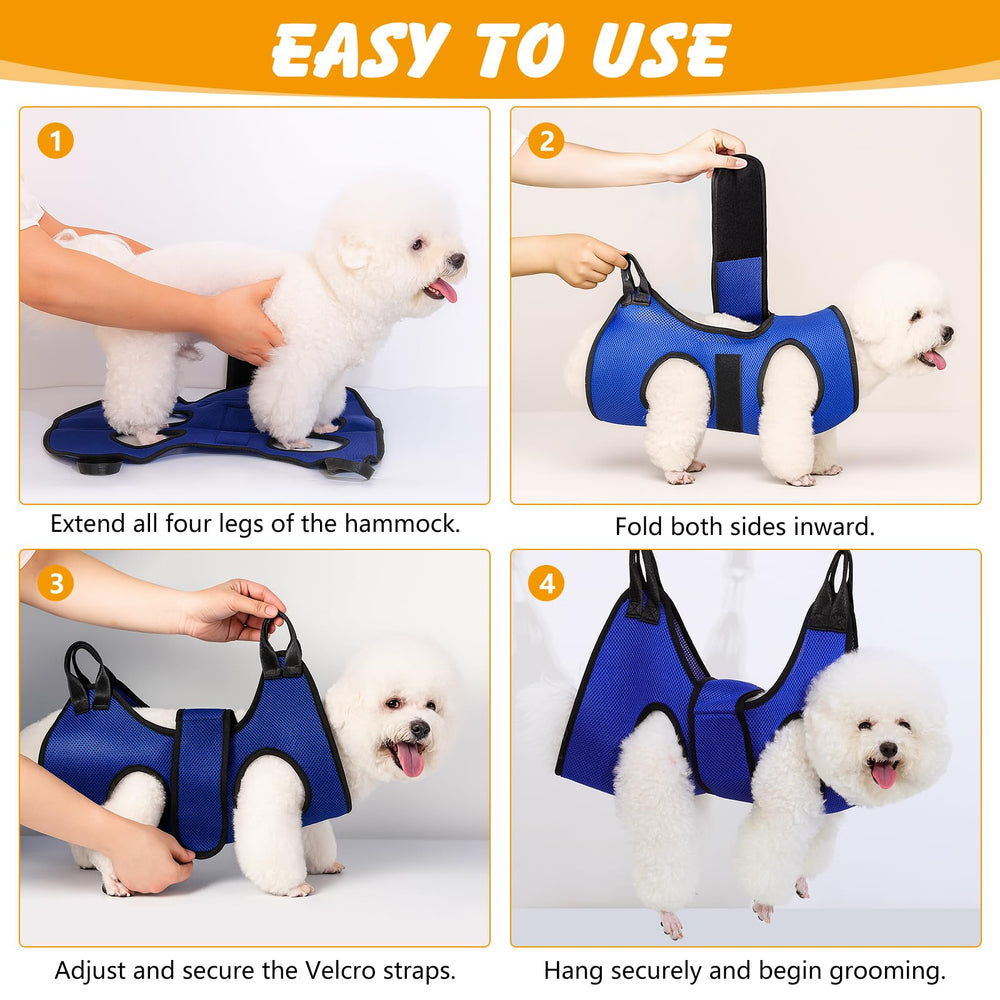 Ondware breathable dual-layer fabric highlights comfort during grooming sessions for anxious pets.