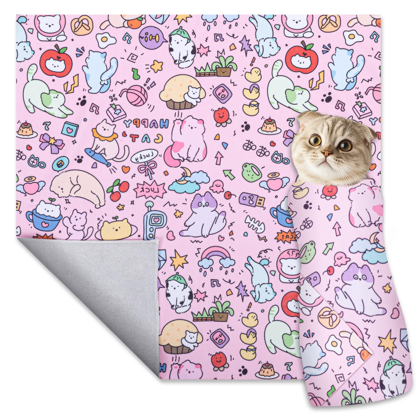 Ondware cat grooming wrap demonstrates safe secure restraint during home nail trimming.