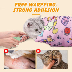 Ondware cat grooming wrap features self-stick closure for quick secure fit.