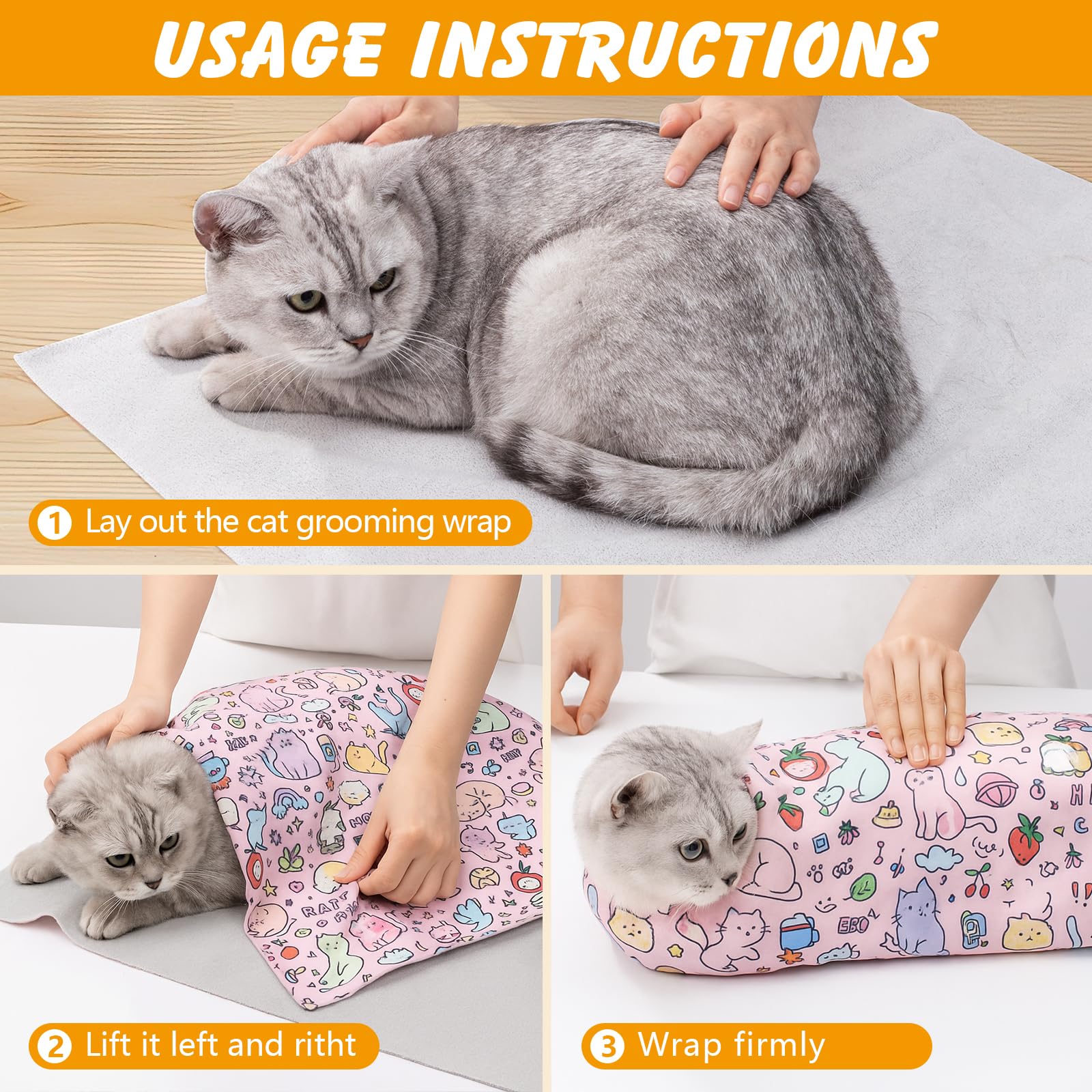 Ondware cat grooming wrap adapts to kittens and adult cats with versatile sizing.