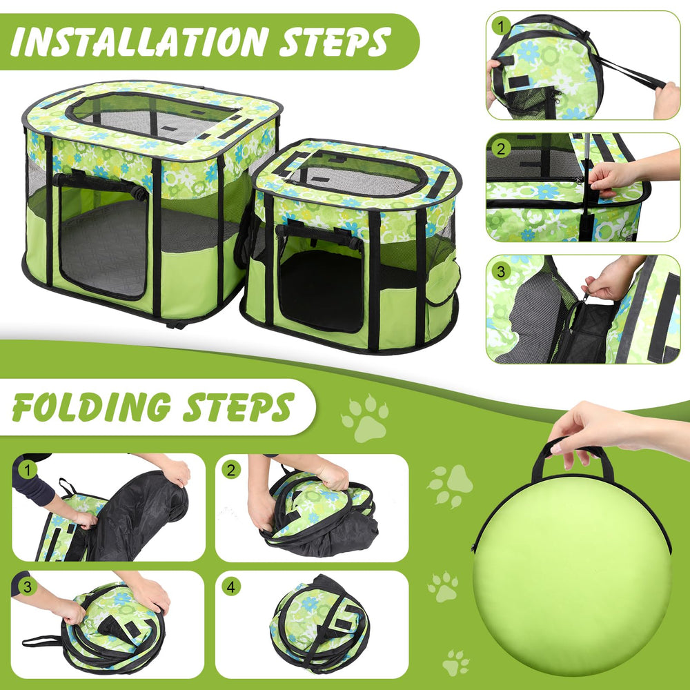 Ondware playpen with side pockets for convenient storage during travel and home use.
