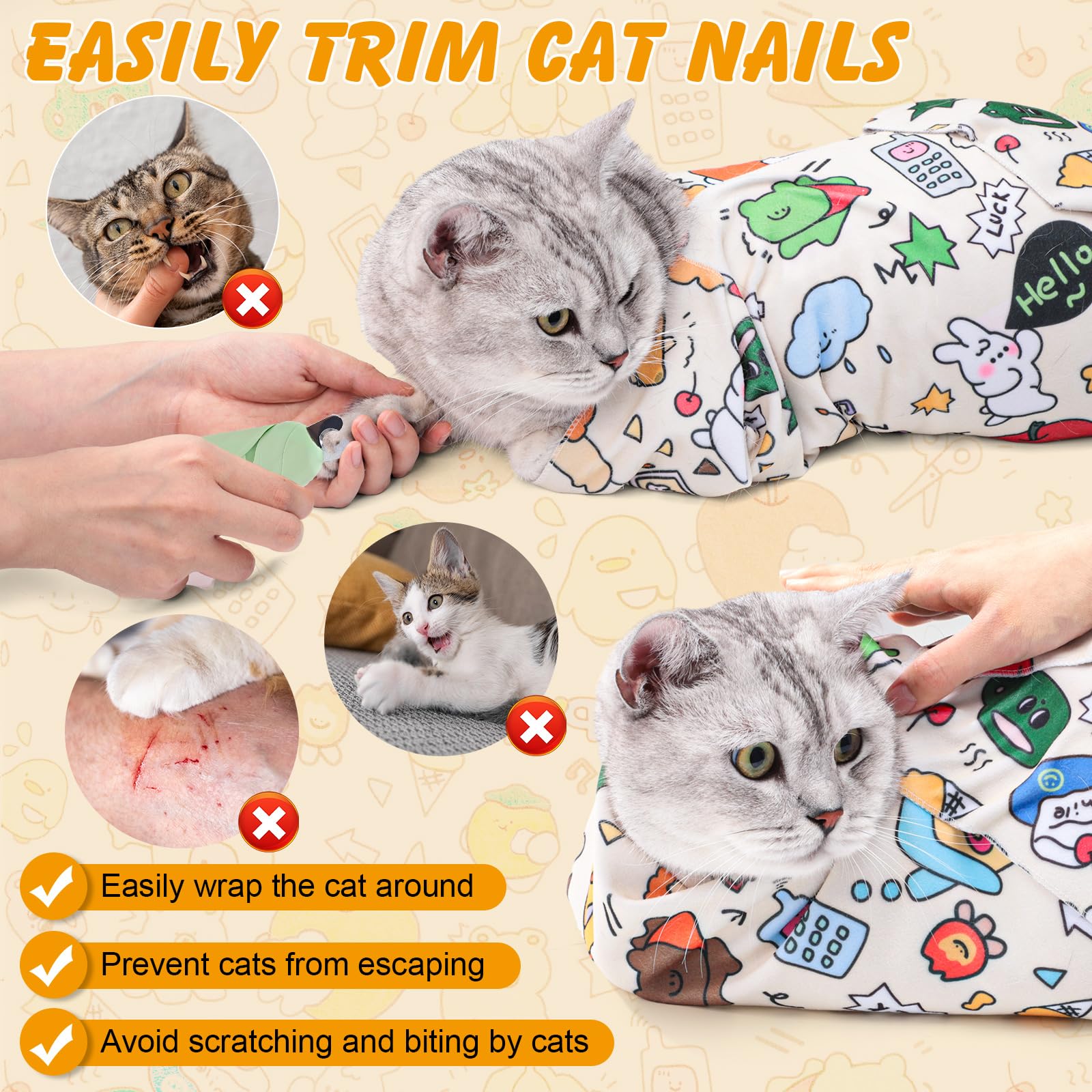 ondware cat wrap breathable-fabric highlights soft comfort during grooming.