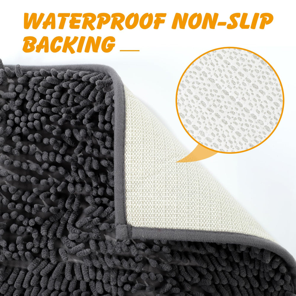 ondware Chenille Cat Litter Mat in use under litter box reduces mess