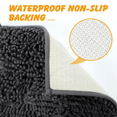 ondware Chenille Cat Litter Mat in use under litter box reduces mess