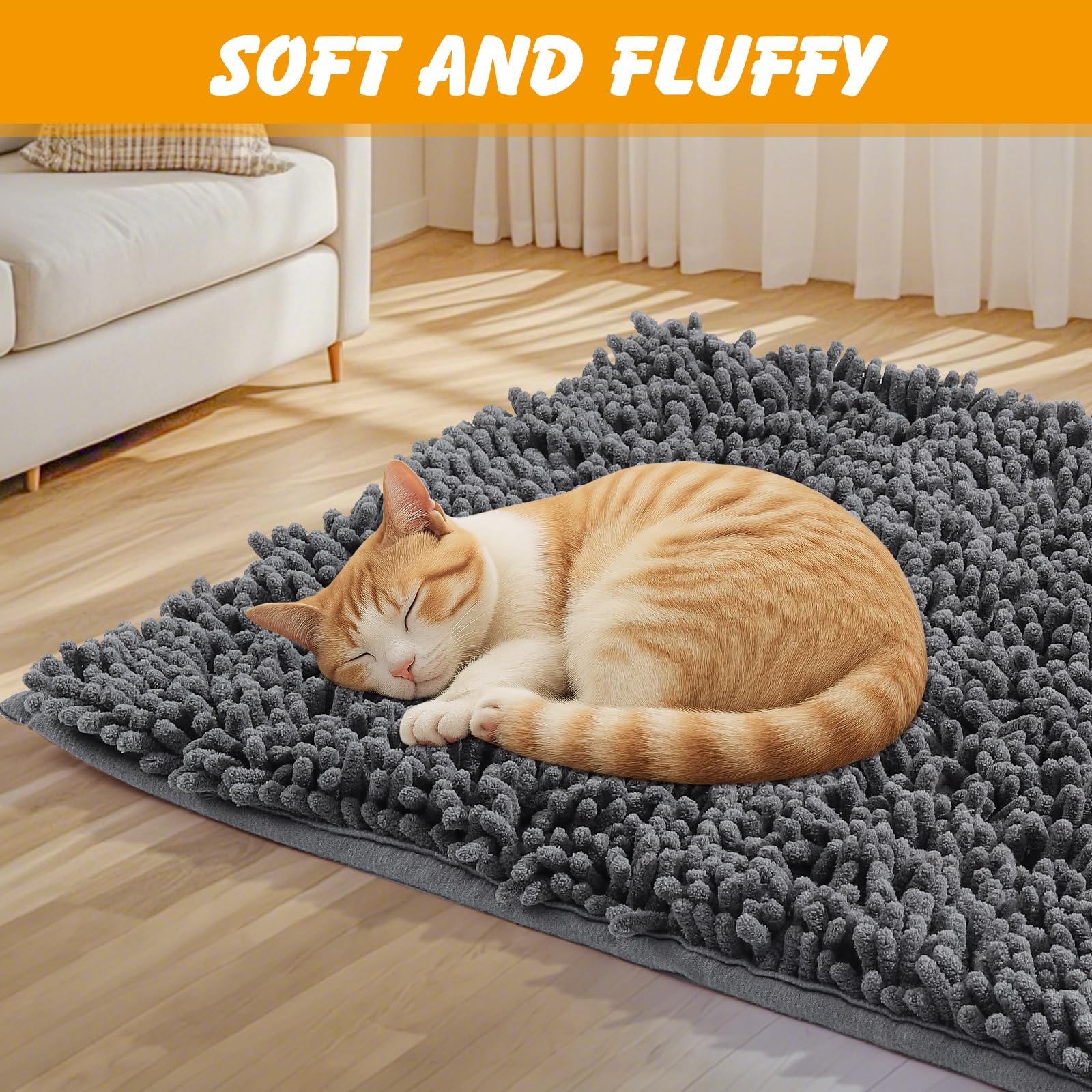 ondware Chenille Cat Litter Mat waterproof backing protects floors