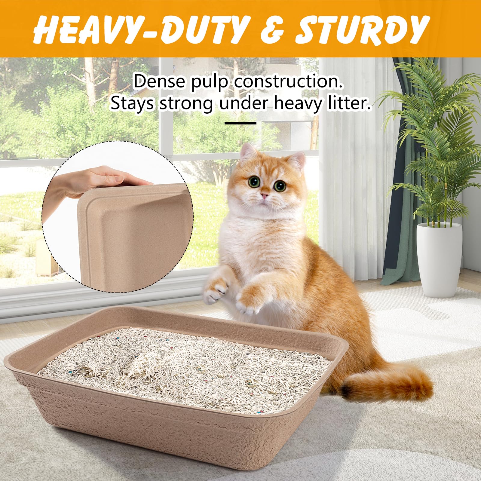ondware disposable cat litter box empty large tray demonstrates sturdy, leak-resistant construction.