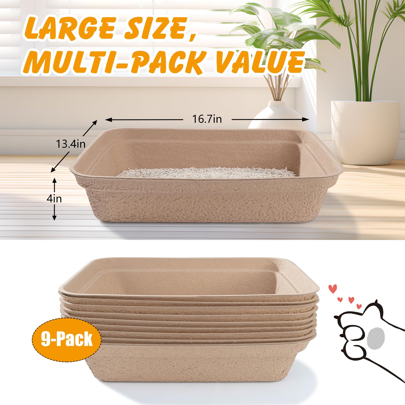 ondware disposable cat litter box heavy-duty cardboard resists sagging when filled with clumping litter.