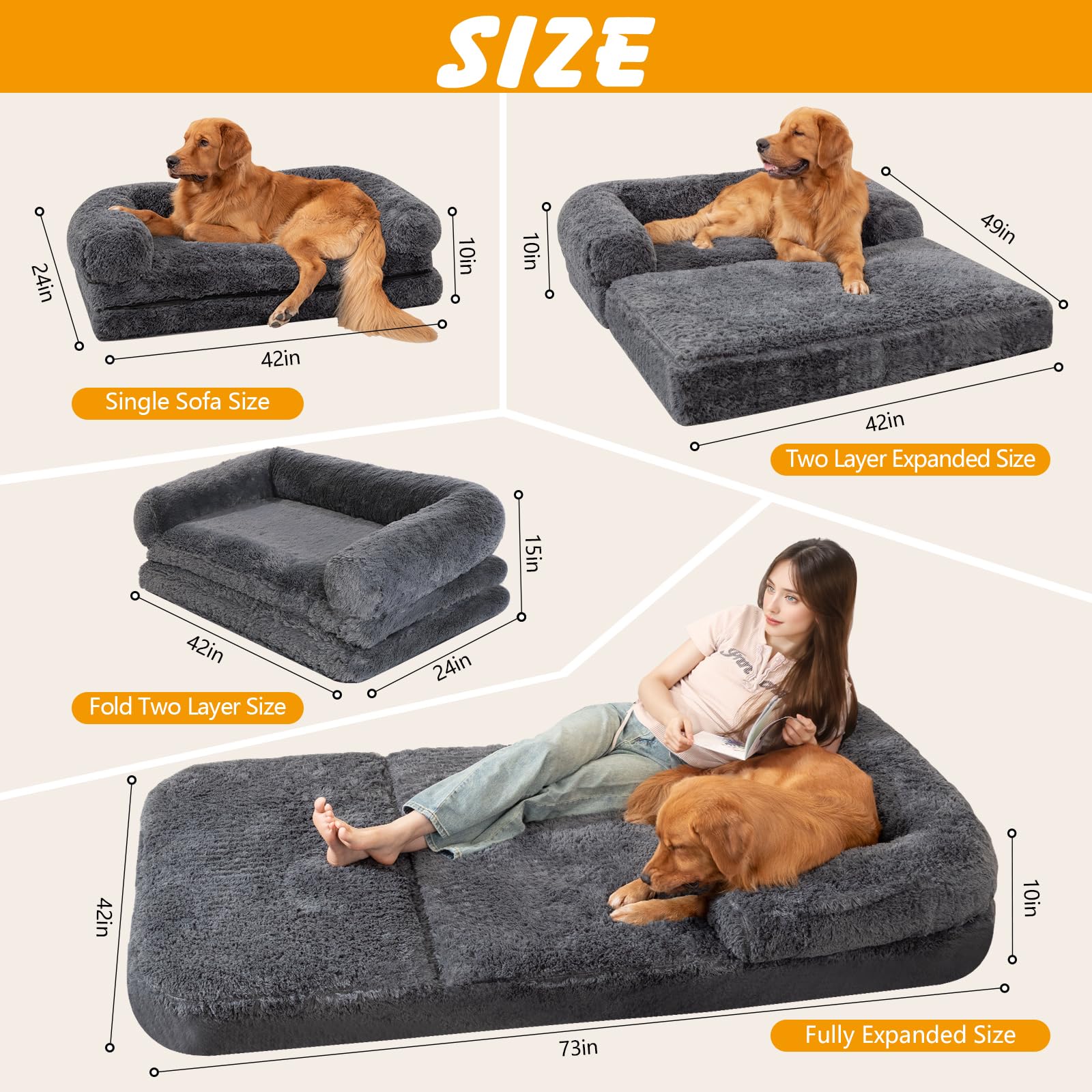 ondware Foldable Human Dog Sofa Bed highlights egg foam mattress offering steady, adaptive support