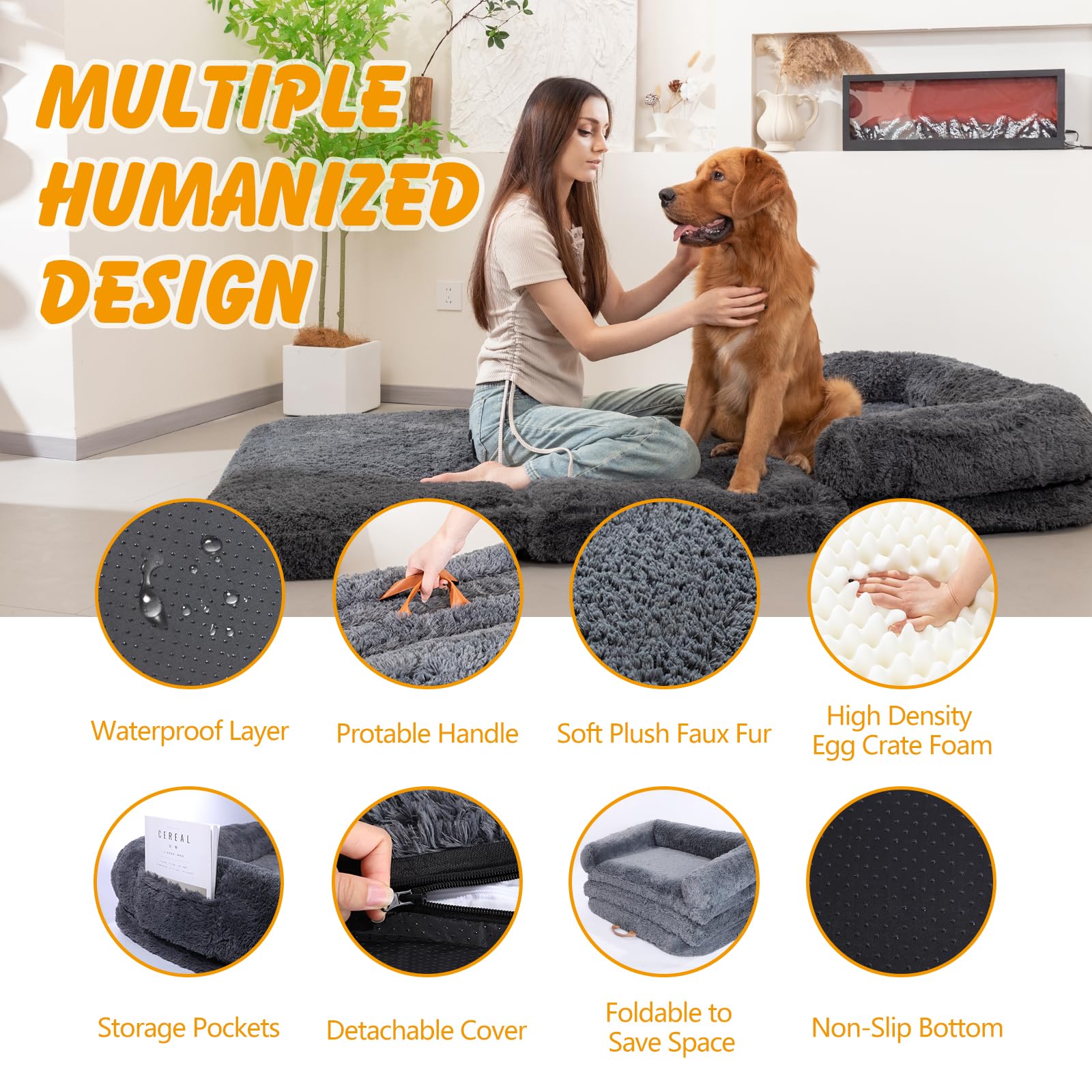 ondware Foldable Human Dog Sofa Bed shown folded as a compact sofa for travel