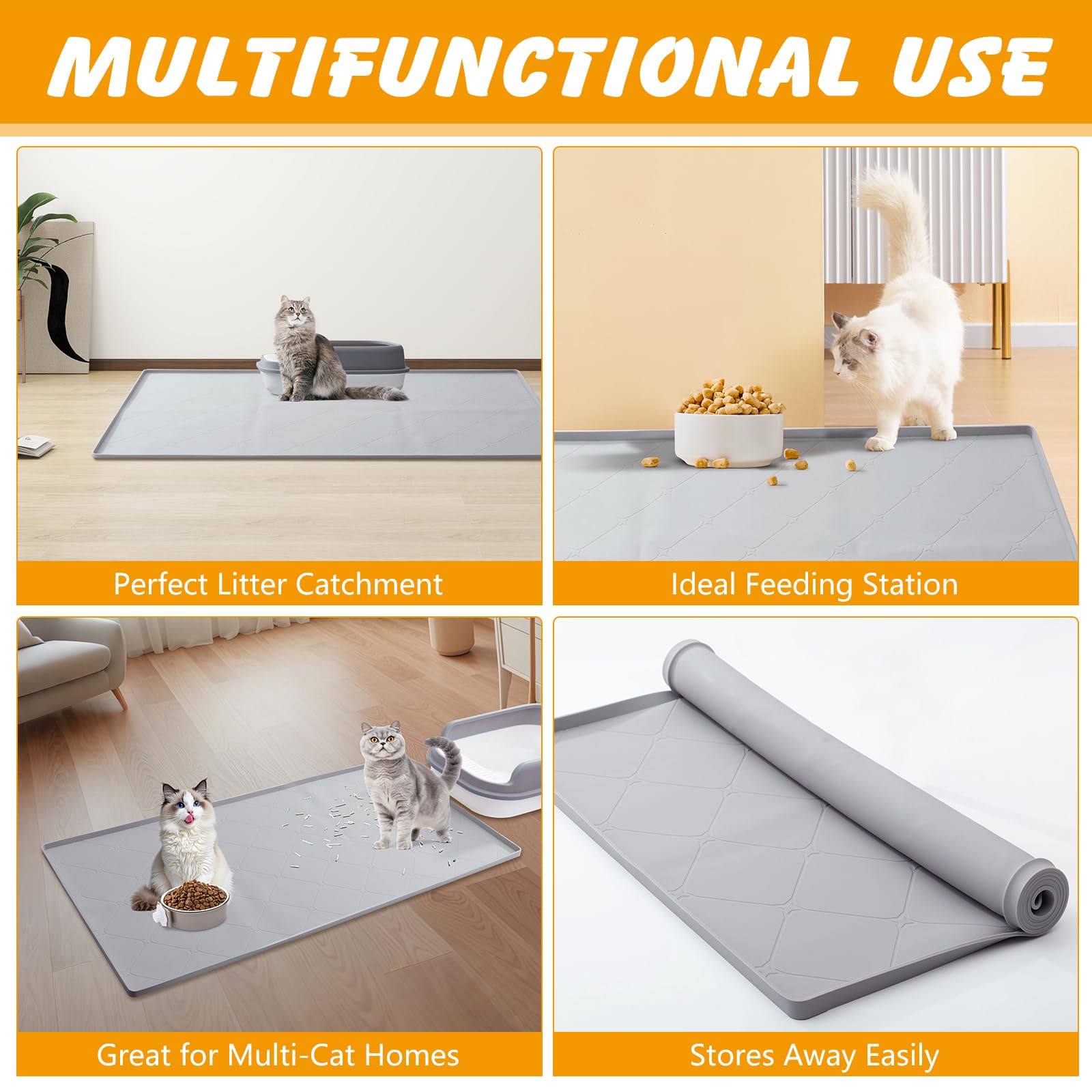 Ondware gray cat mat closeup showing versatile protection and blendable decor.