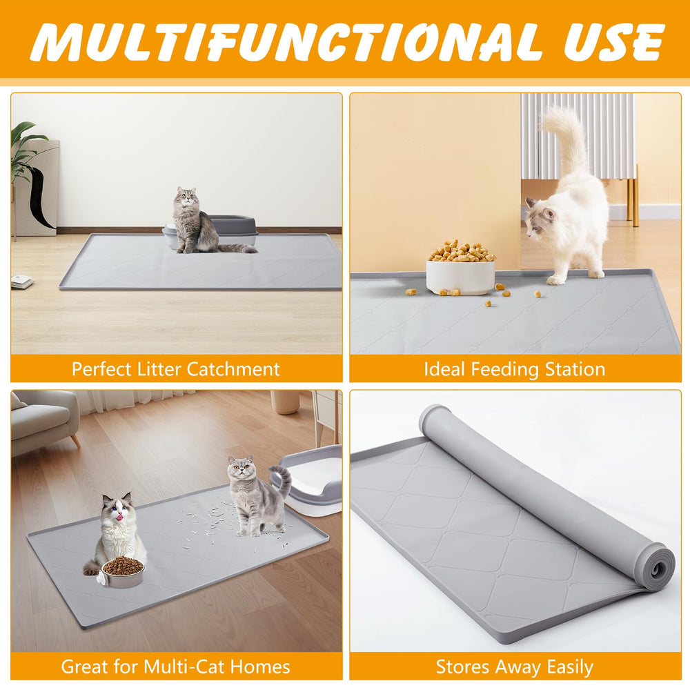 Ondware gray cat mat closeup showing versatile protection and blendable decor.