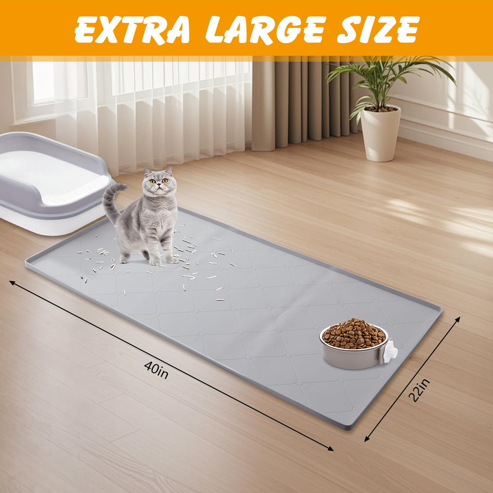 Ondware leakproof litter mat with raised edges protects floors from spills.