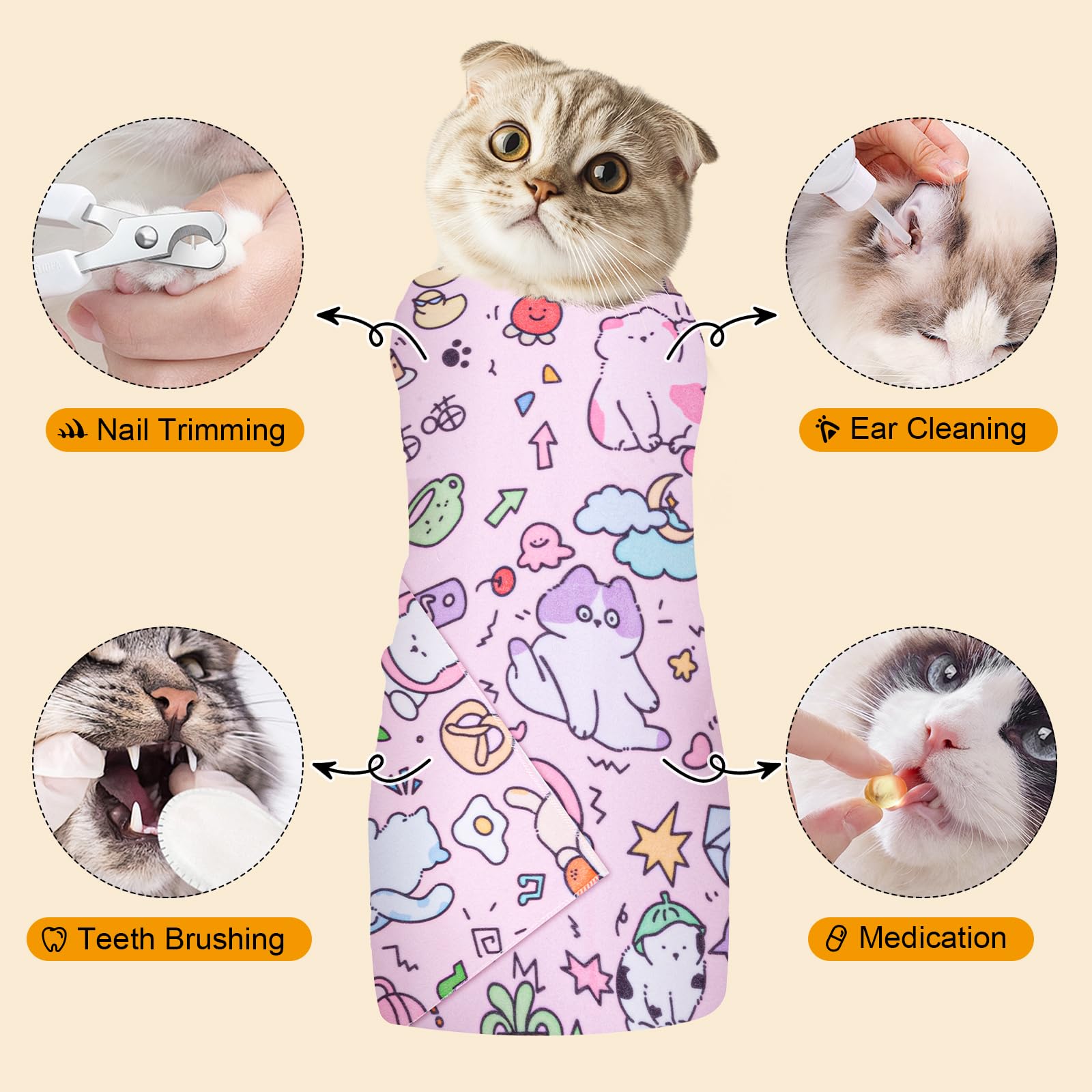 Ondware pink grooming wrap serves as a practical gift for cat owners.