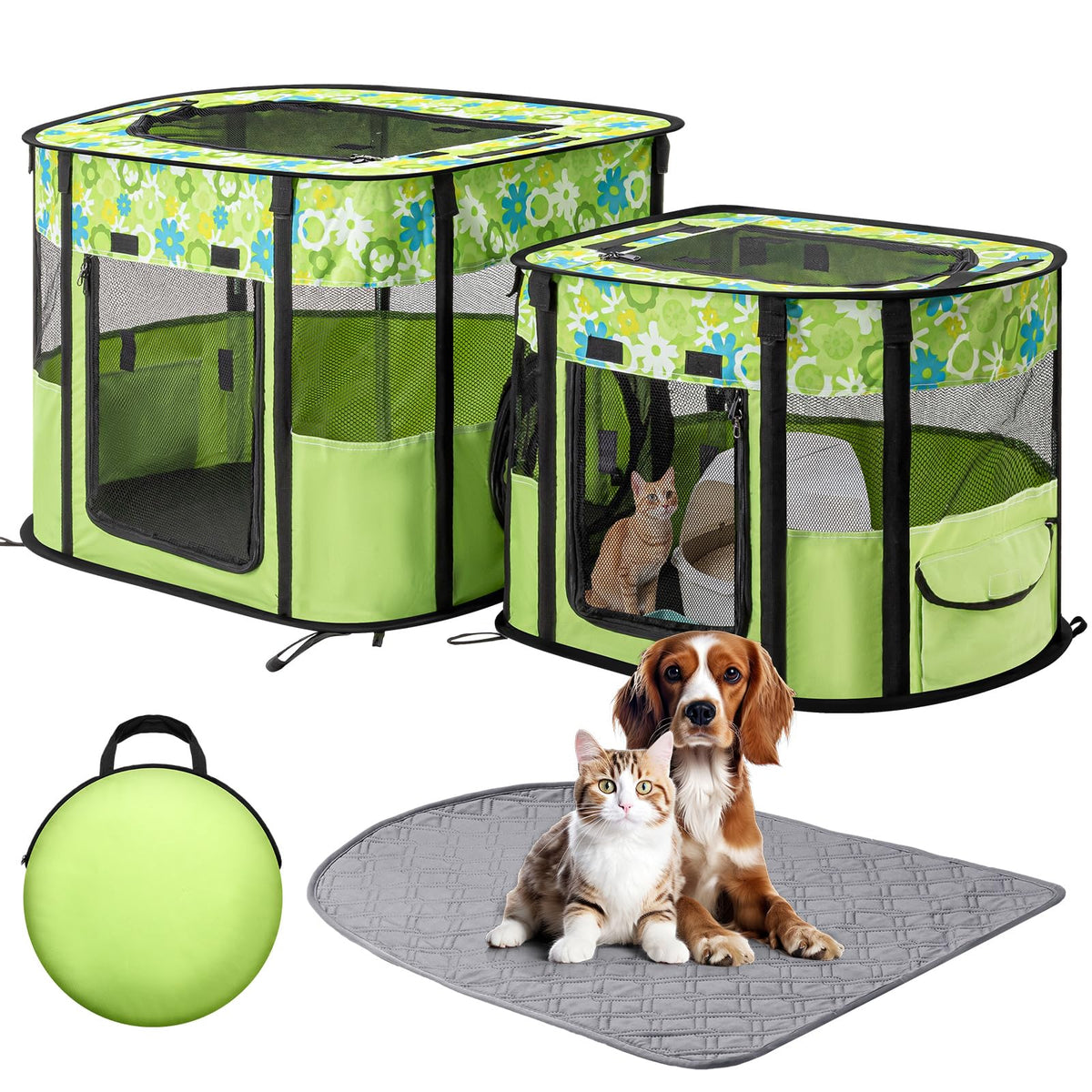 Ondware portable cat playpen with detachable dual compartments for flexible play and litter areas.