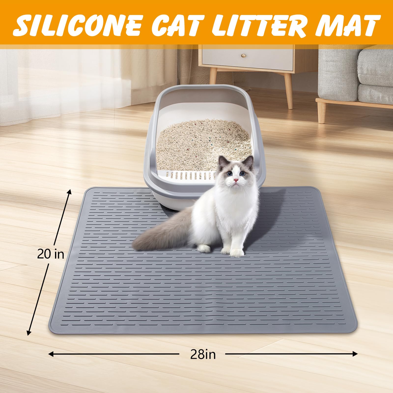 ondware silicone cat litter mat non-slip base stays in place on smooth floors