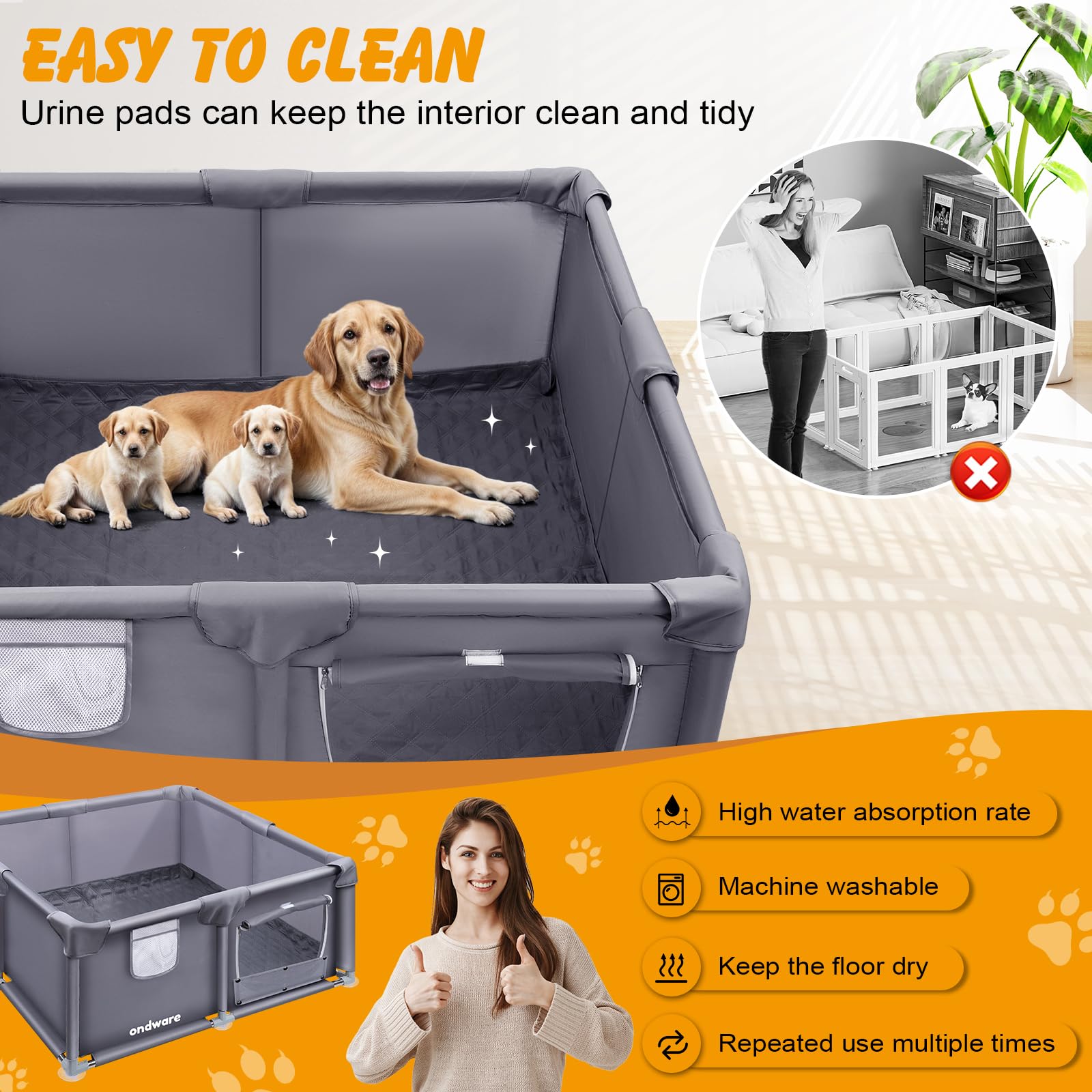 Ondware whelping box base shows sturdy support for stable confinement.