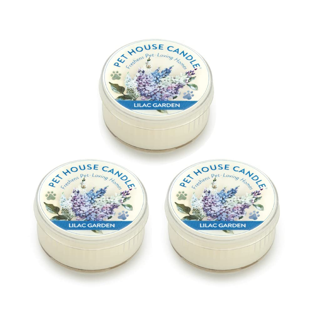 One Fur All Pet House Mini Candles lilac garden jar for pet odor control.