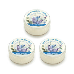 One Fur All Pet House Mini Candles lilac garden jar for pet odor control.