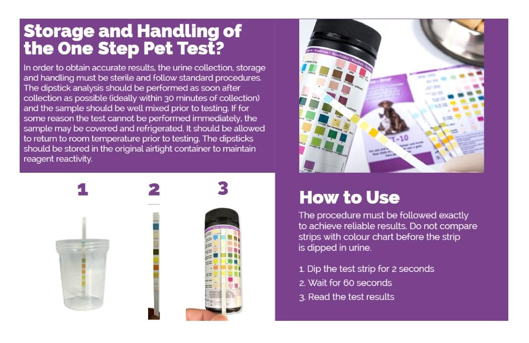 One Step Pet Urine Testing Strips leukocytes-readout showing health indicators.