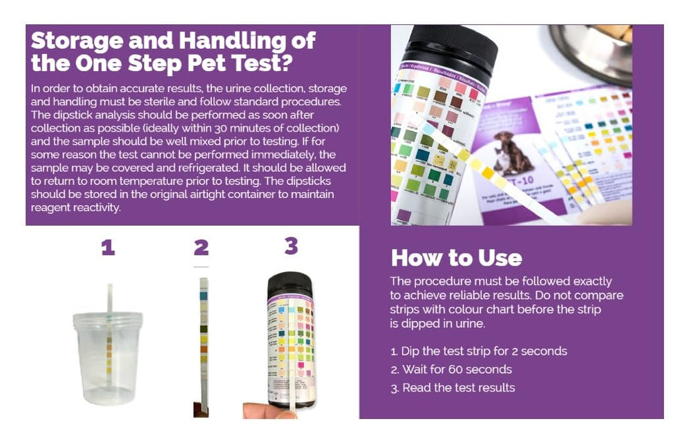 One Step Pet Urine Testing Strips leukocytes-readout showing health indicators.